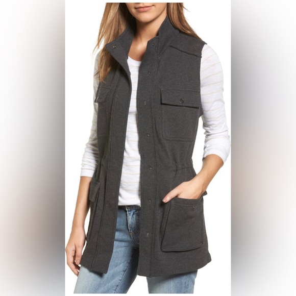 Caslon Nordstrom Women’s Charcoal Grey Utility Vest Size XS Extra Small - Picture 2 of 9